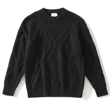Knitted Sweaters for Men Solid Crewneck Pullovers Black