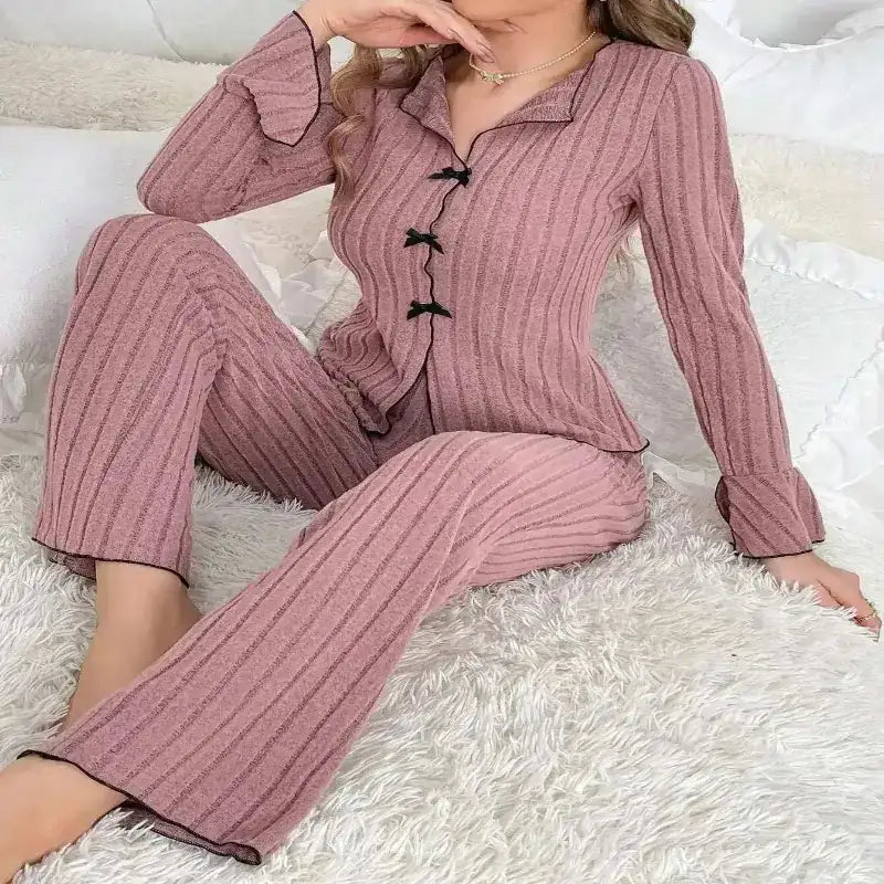 Women Autumn Winter Pijama Set Purple