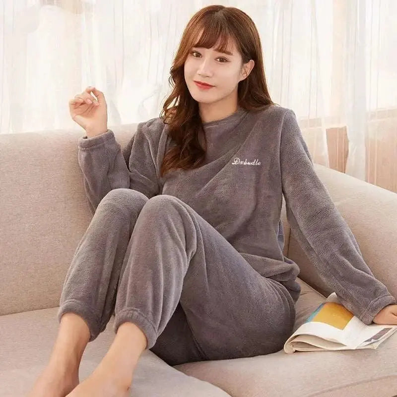 2024 Winter Pyjamas Warm Grey Flannel Women