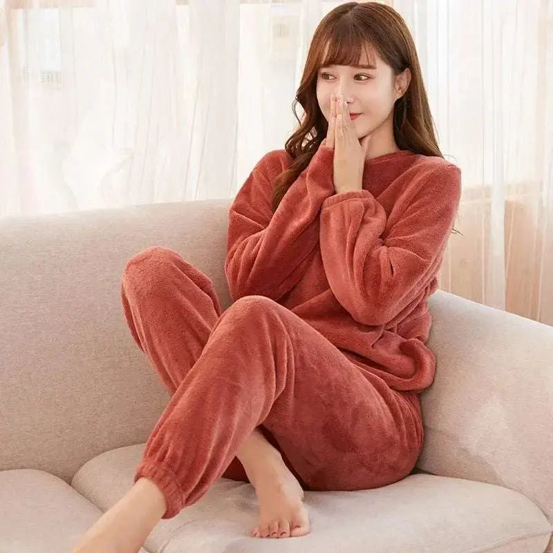 2024 Winter Pyjamas Warm Red Flannel Women