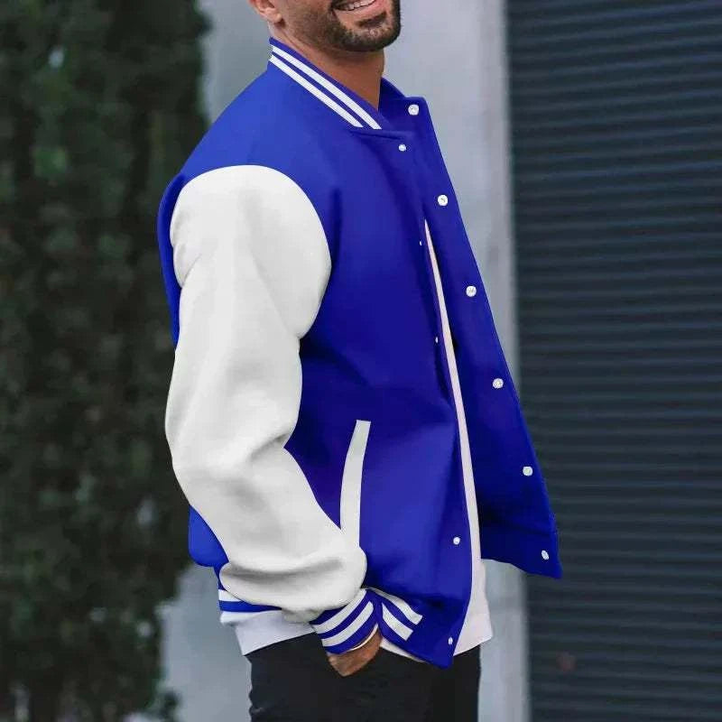 American Vintage Cotton Blue White Baseball Jacket
