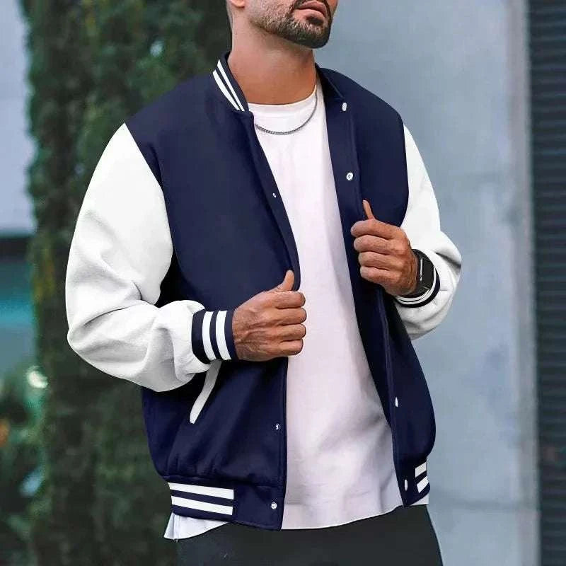 American Vintage Cotton Dark Blue White Baseball Jacket