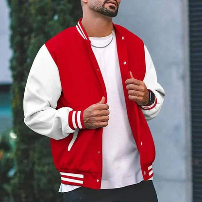American Vintage Cotton Red White Baseball Jacket