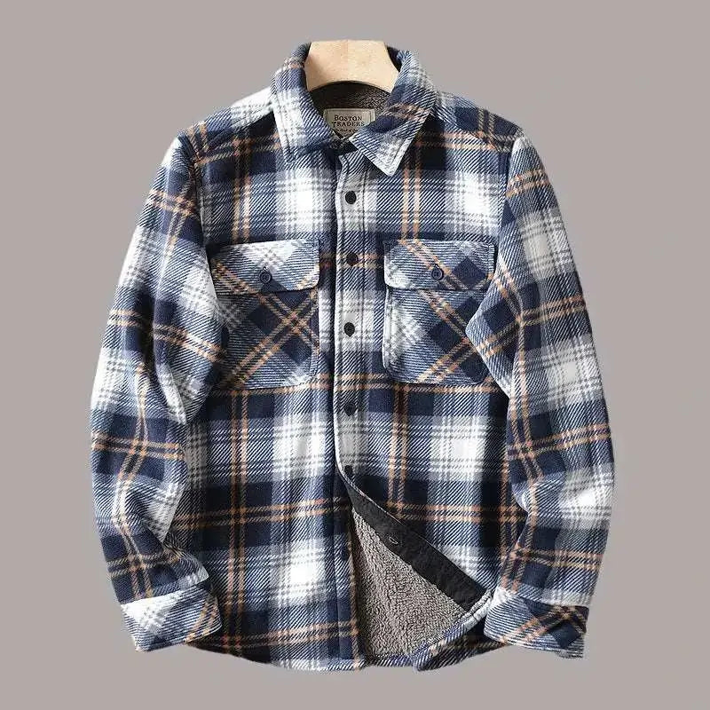 Americans Style Men's Winter  Fleece  Shirt Jacket Grey Plaid