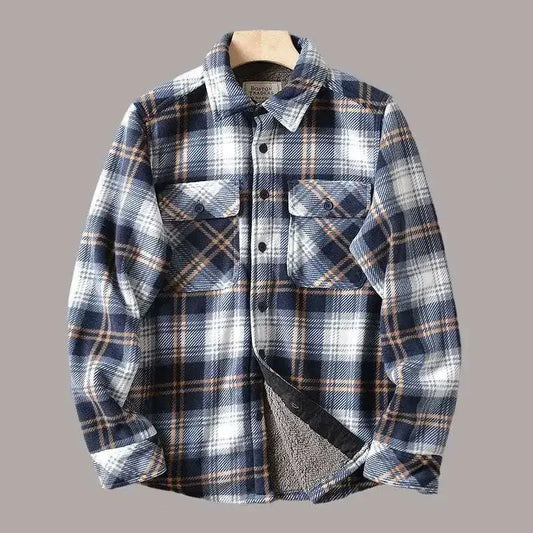 Americans Style Men's Winter  Fleece  Shirt Jacket Grey Plaid