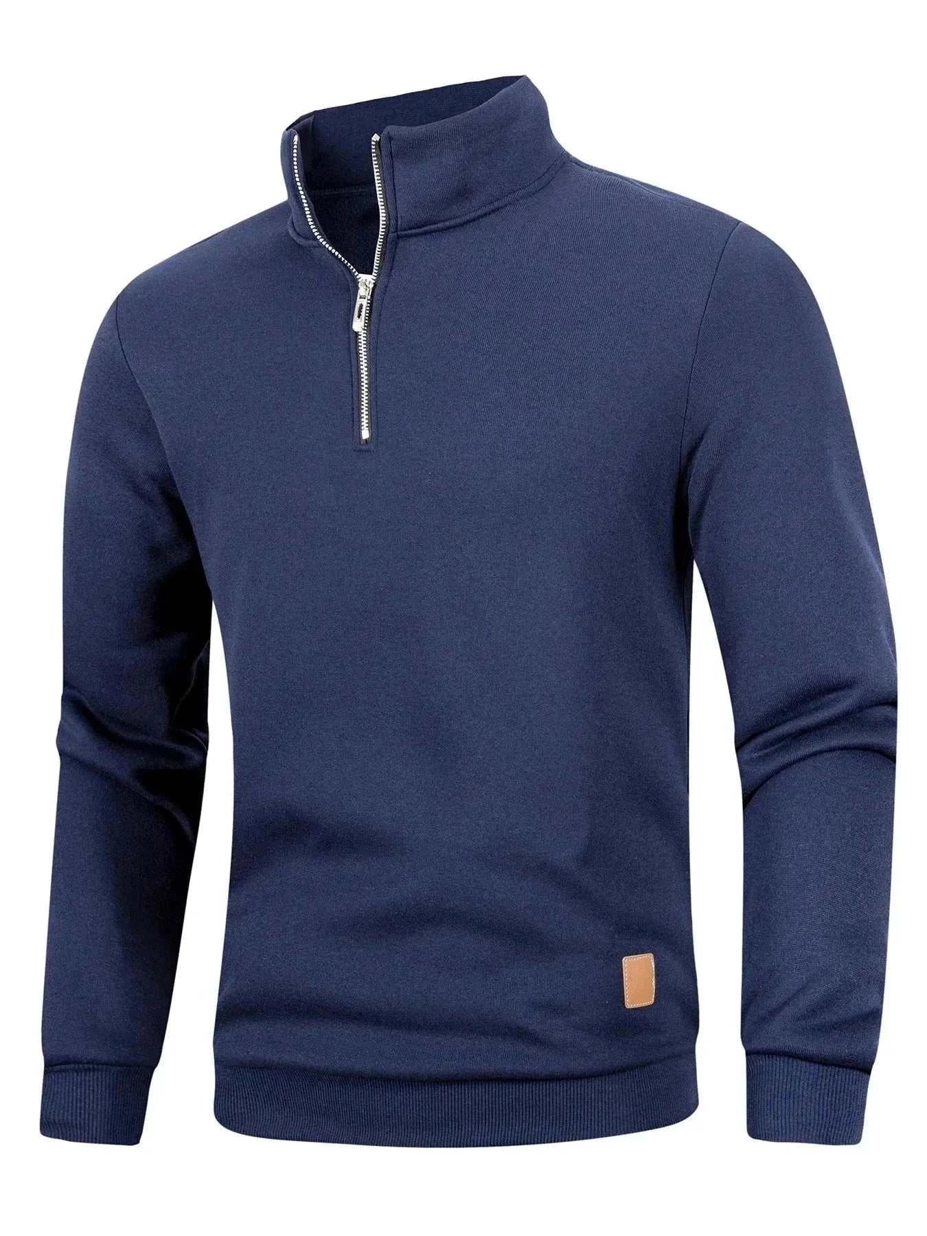 Autumn Men's Zipper Pullover Navy Blue Turtlenecks Warm Sweaters