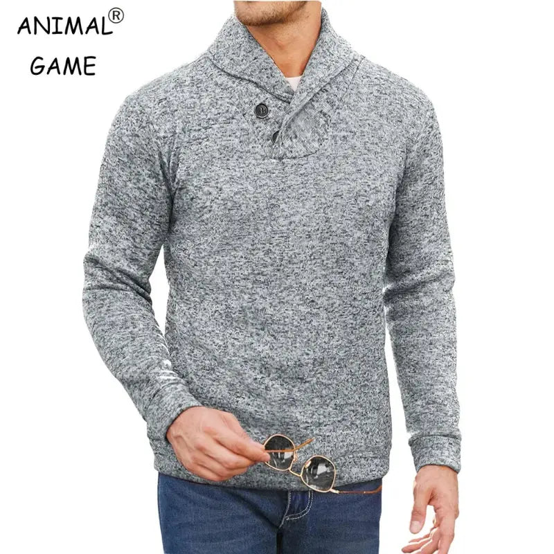 Autumn Mens Long Sleeve Half Turtleneck Light Gray Sweaters