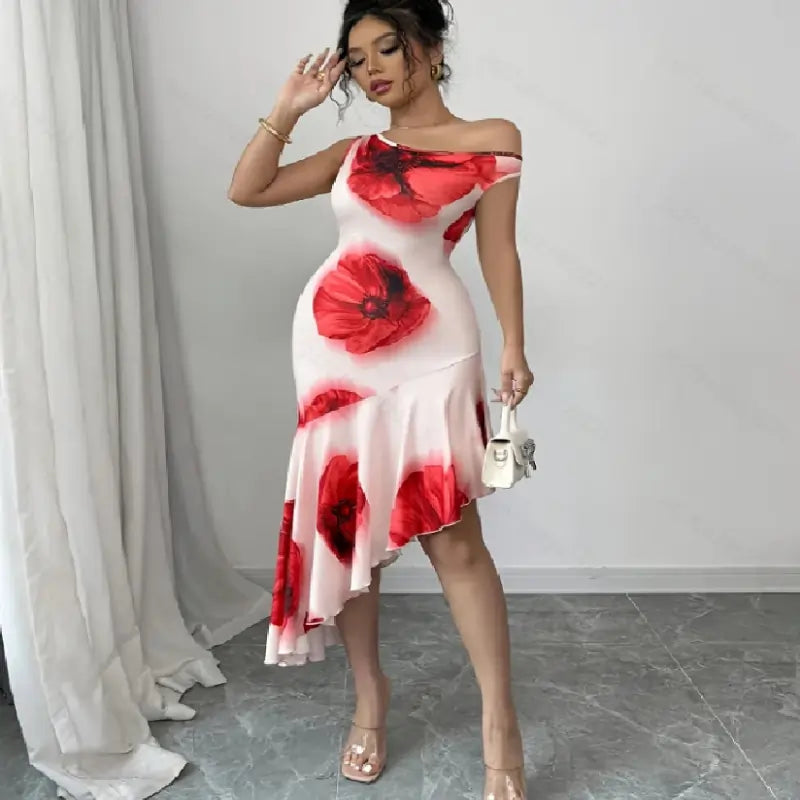 Fashionable Floral Casual Women's Dress Beige 5
