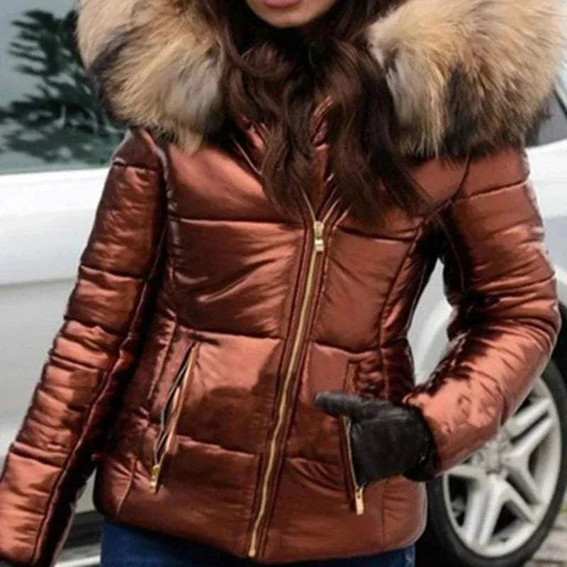 thick Parka Fur Collar Hooded Women Jacket
