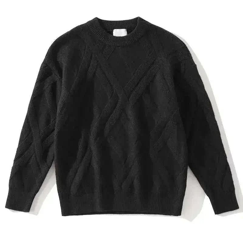 Knitted Sweaters for Men Solid  Crewneck Pullovers Black