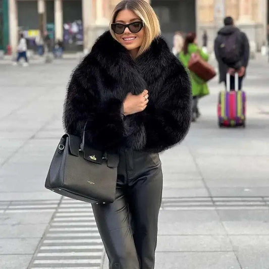 winter coats for women offers MUJER Black Faux Fur Coat for Women