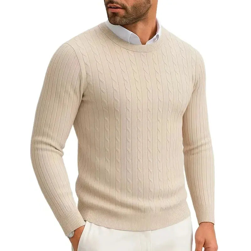 Men's Crewneck Knitted Pullover Beige Sweater