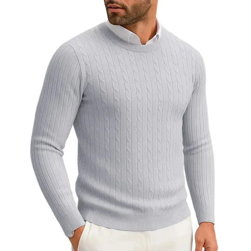 Men's Crewneck Knitted Pullover Light Gray Sweater