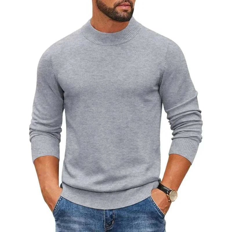 Men Mock Navy_Turtleneck_Ribbed_Knit_Pullover_Sweater