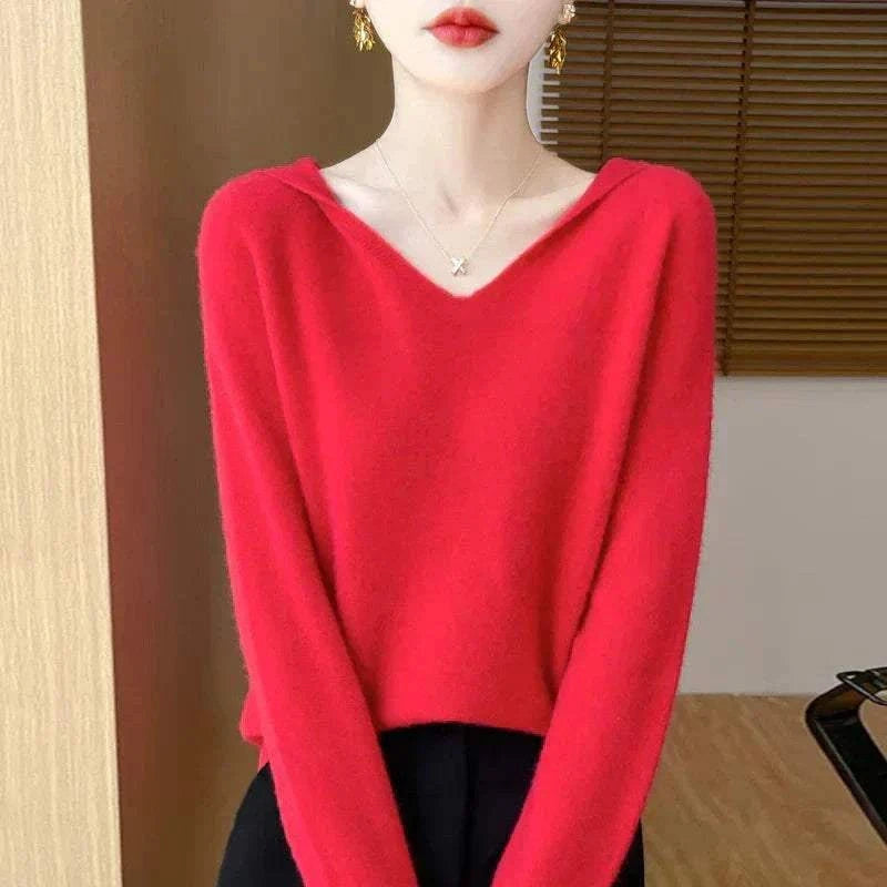 Women Autumn Winter Clothing Hooded Collar Pullover