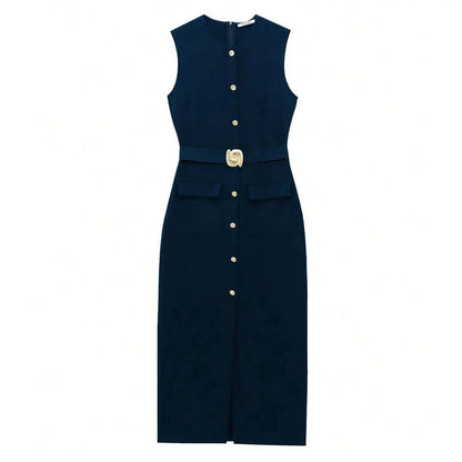 HH Women Elegant Black Dress O Neck Single