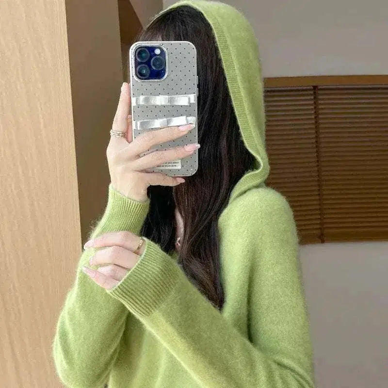 Women Autumn Winter Clothing Hooded Collar Pullover Fruit Green