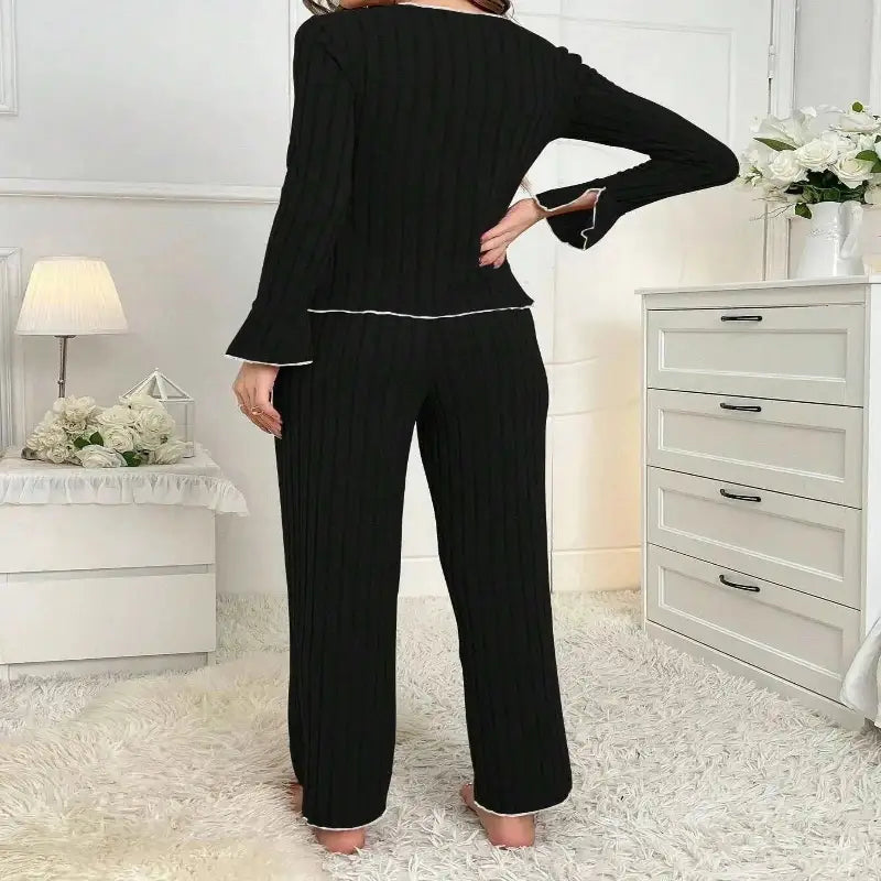 Women Autumn Winter Pijama Set Black