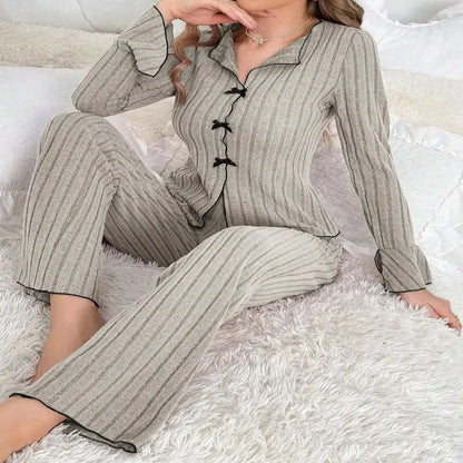 Women Autumn Winter Pijama Set Gray