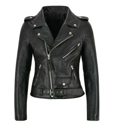 Women Punk Leather Blazer Zipper Motorycle Jacket Black