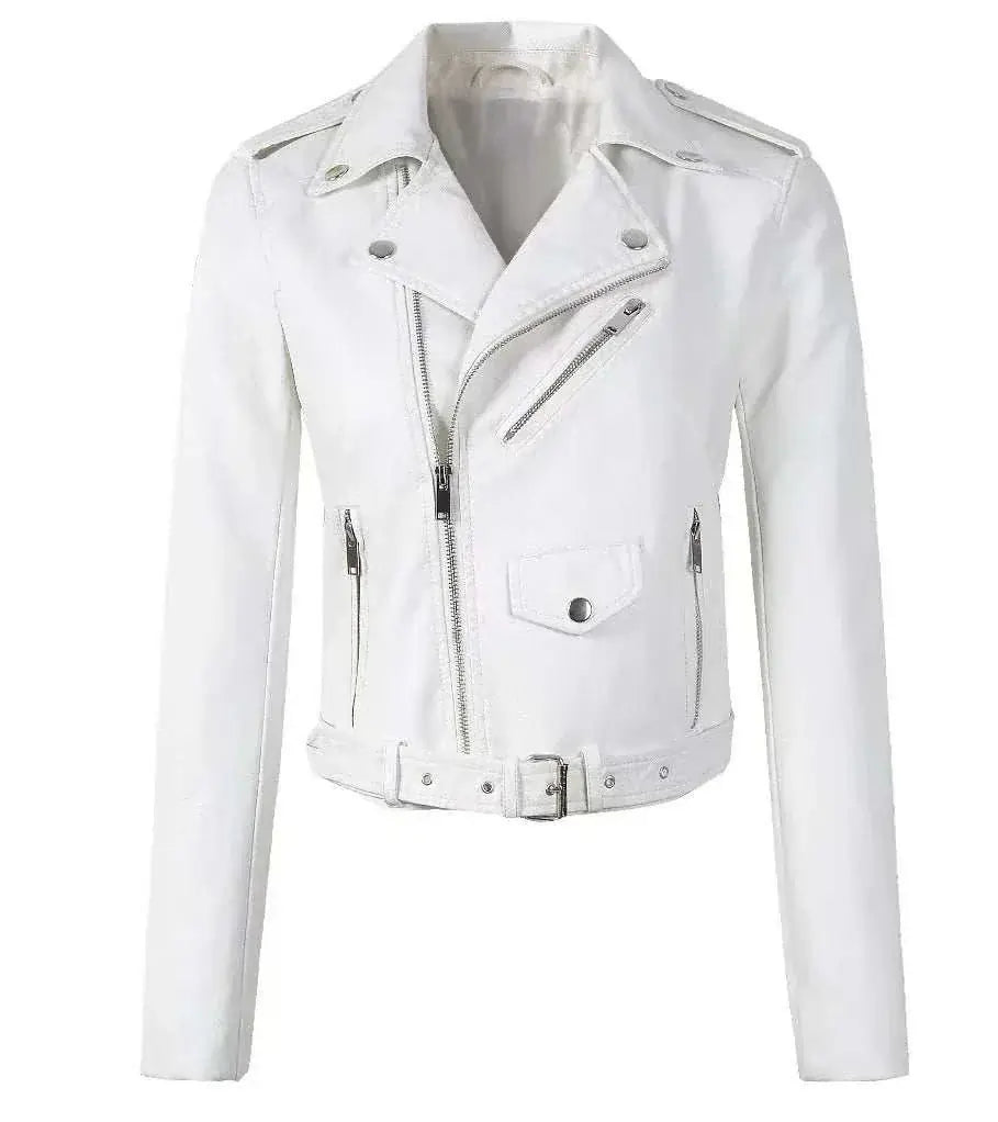 Women Punk Leather Blazer Zipper Motorycle Jacket White