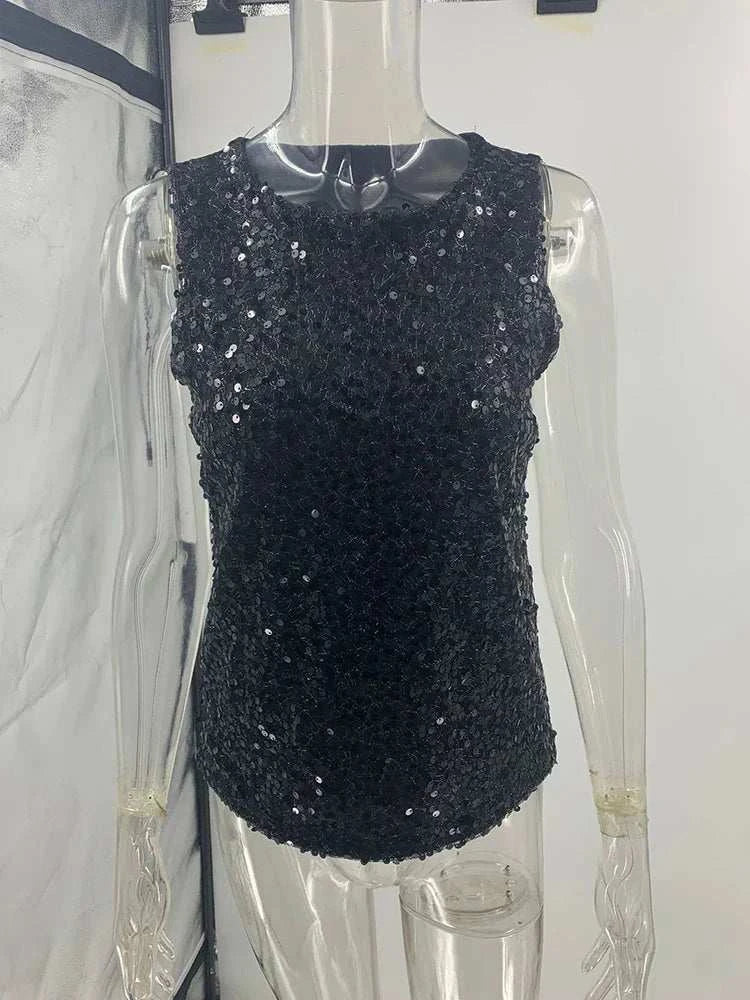 Women Sleeveless Sequined Nightclub Vest,Tanks