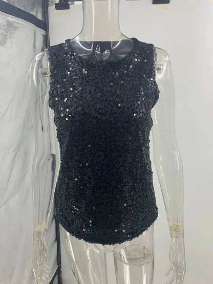 Women Sleeveless Sequined Nightclub Vest,Tanks