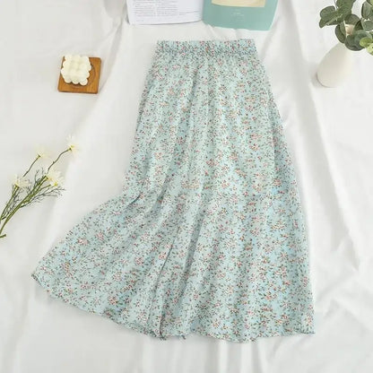 Women's Summer Skirts Vintage Floral Printed Light Blue