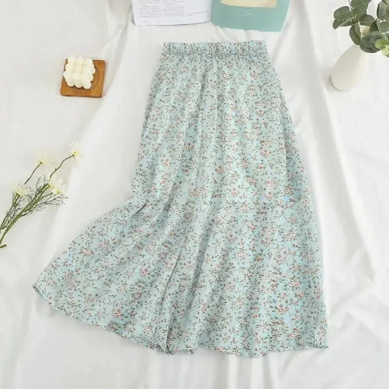 Women's Summer Skirts Vintage Floral Printed Light Blue