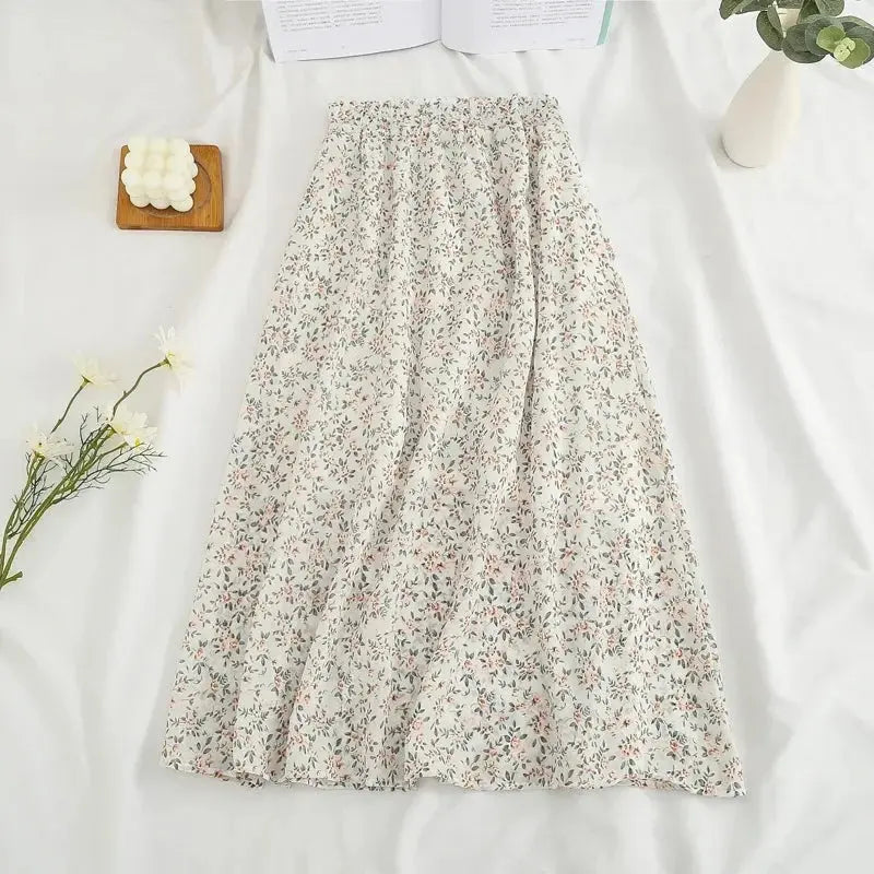 Women's Summer Skirts Vintage Floral Printed Pink