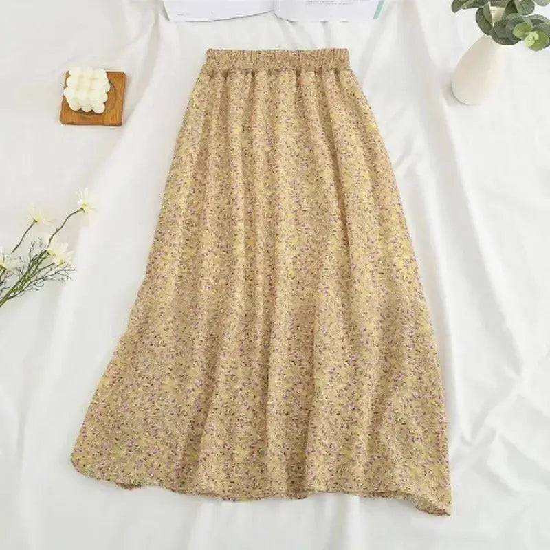 Women's Summer Skirts Vintage Floral Printed Yellow
