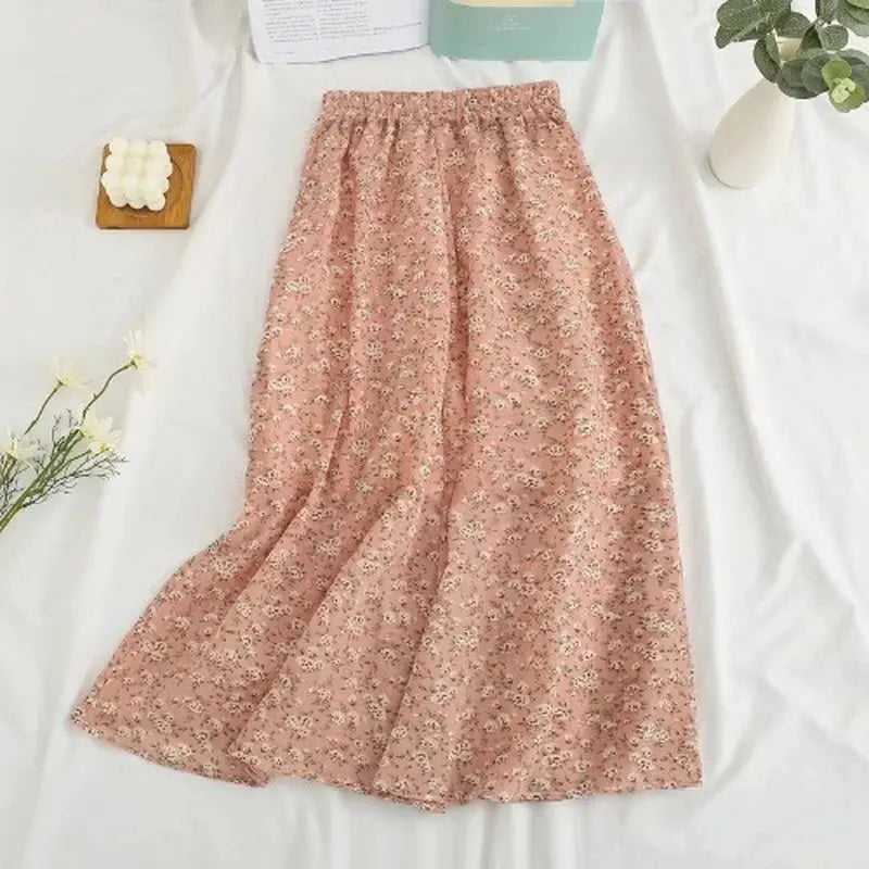 Women's Summer Skirts Vintage Floral Printed Pink