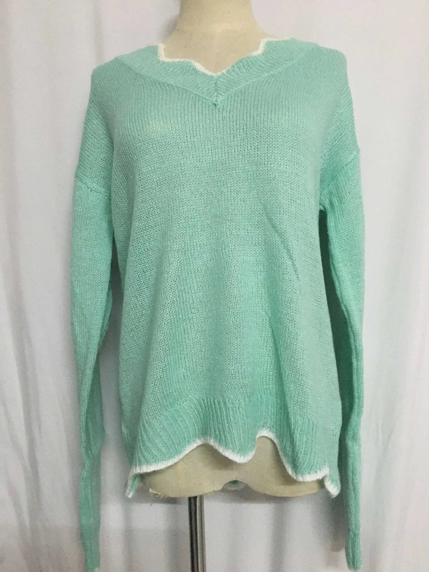 jumpers for women offers Women Knitted Sweaters New Wave V Neck Pullover green