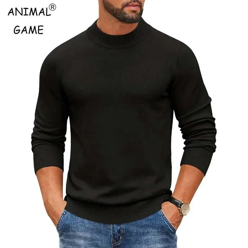 men sweaters offers Men's Mock Black Turtleneck Ribbed Knit Pullover Sweater