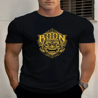men t shirts , T Shirts For Men Mask 100% Cotton Graphic Printing Summer Round Neck in black
