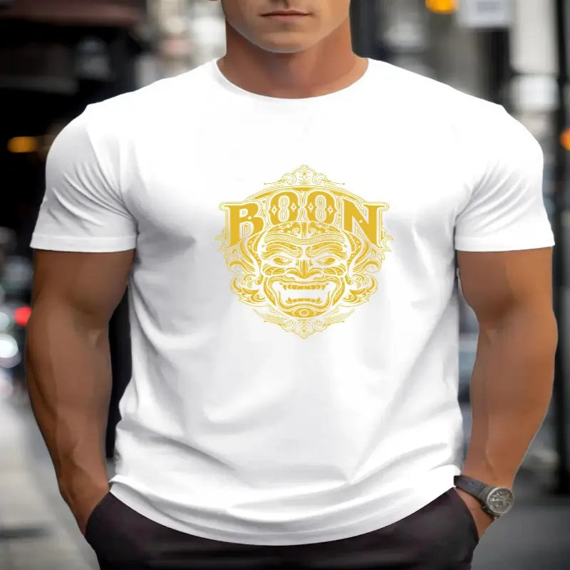men t shirts | T Shirts For Men Mask 100% Cotton Graphic Printing Summer Round Neck White